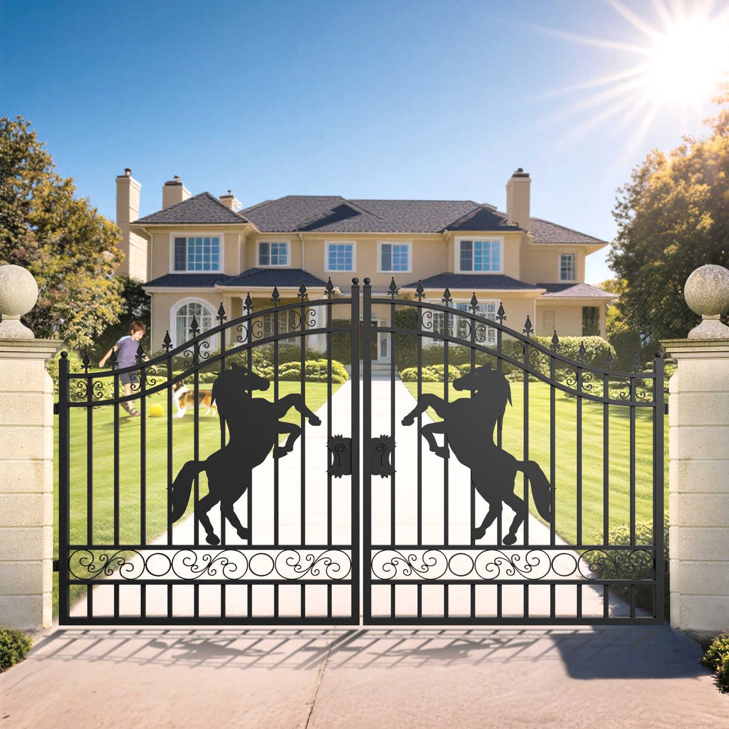 12x8 ft Dual Swing Driveway Steel Gate