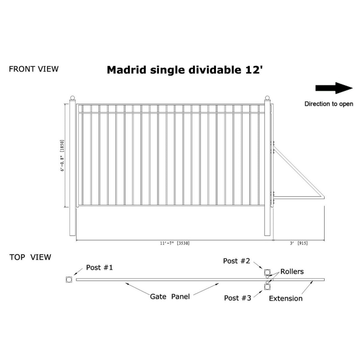 12x6 ft Steel Sliding Driveway Gate