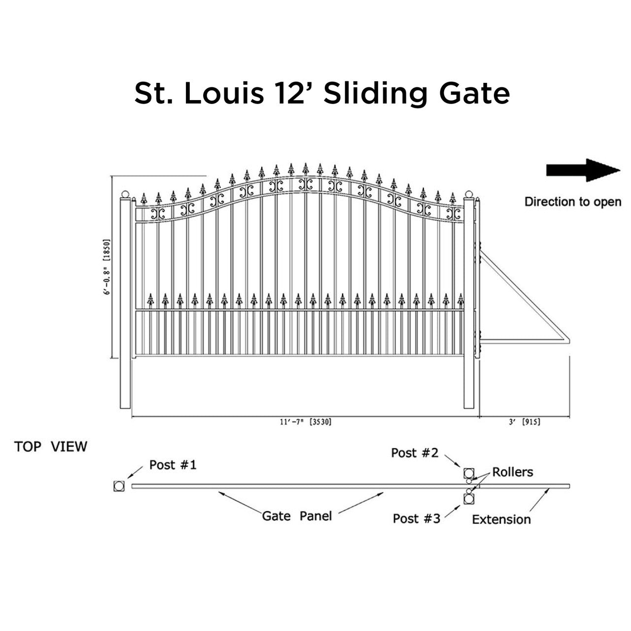 12x6 ft Steel Sliding Driveway Gate