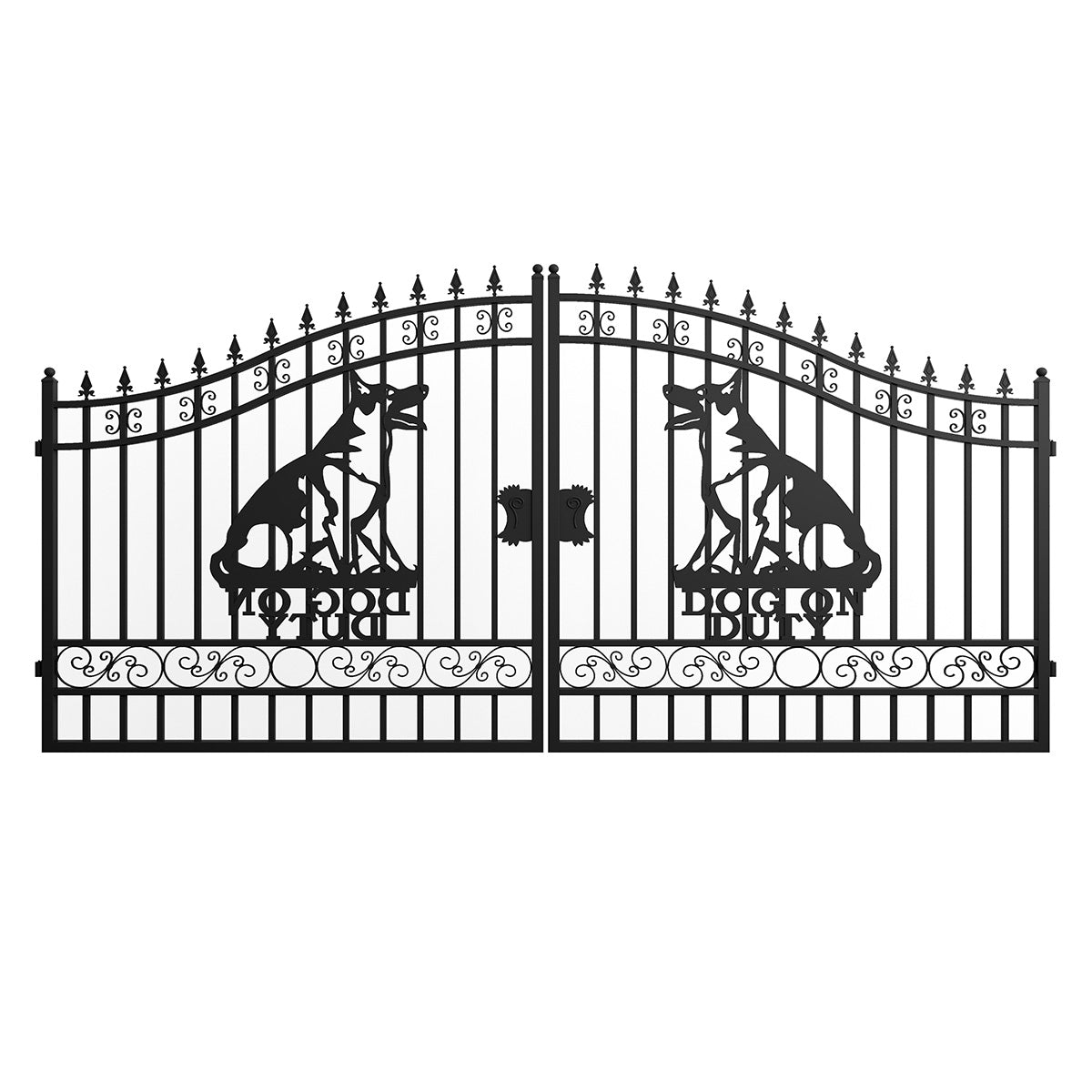 14x7 ft Steel Dual Swing Driveway Gate with Dog Pattern