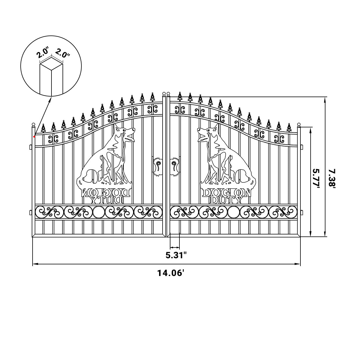 14x7 ft Steel Dual Swing Driveway Gate with Dog Pattern