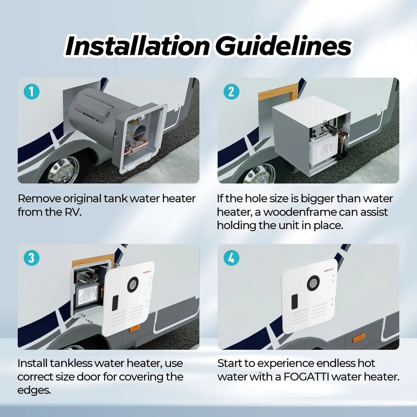Fogatti RV Tankless Water Heater InstaShower 7 (Without Door), 48,000 BTU Heating, Energy Saving Model
