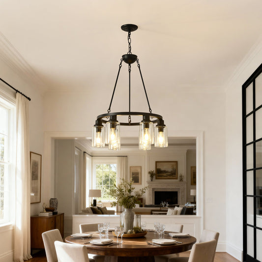 6-Light Black Wagon Wheel Chandelier
