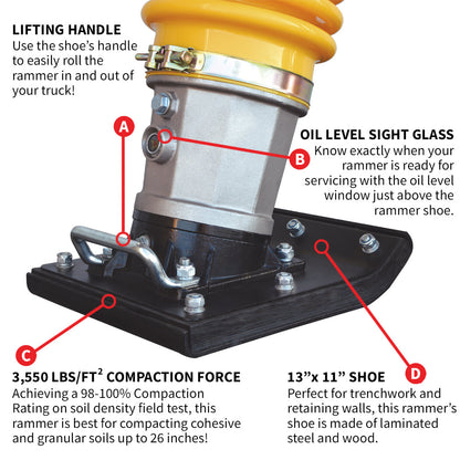 3.6HP Honda Vibratory Rammer Jumping Jack Tamper with Honda GXR120 Engine Impact Force 3,550 lbs/ft
