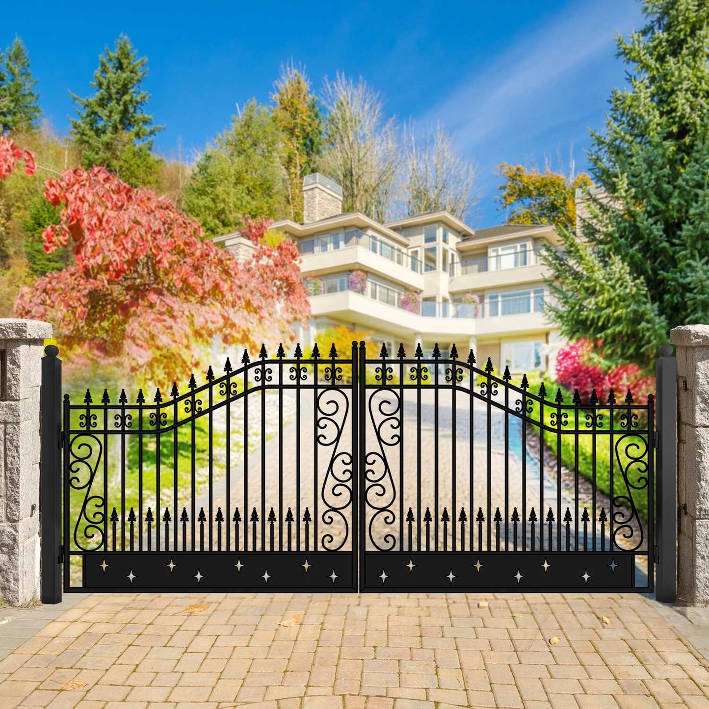 18x8 ft Steel Dual Swing Driveway Gate