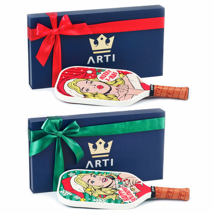 ARTI 16mm T700 Carbon Fiber Kristen & Kristy "Happy Holidays" Pickleball Paddle - USA Pickleball Approved