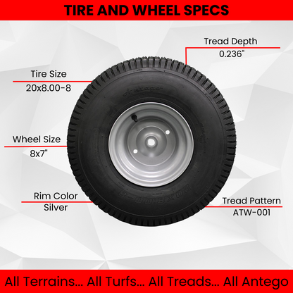 20x8.00-8 Tires with 8x7 Wheels 4 Ply for Lawn & Garden Mower Turf Tires (Qty: 1 Assembly) Husqvarna and Craftsman