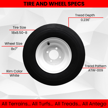 18x8.50-8 White Wheel Assembly Set