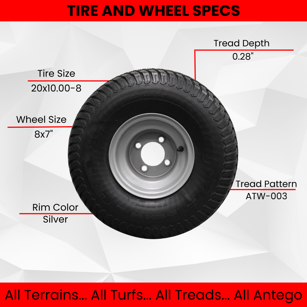 20x10.00-8  4 Ply Turf Tires with 8x7 Wheels  Lawn & Garden Mower and Golf Cart (Set of 2)
