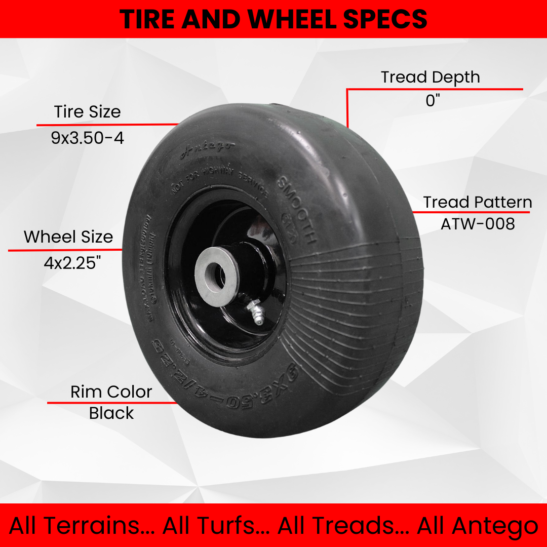 9x3.50-4 Flat Proof, Smooth Semi Pneumatic with Black Wheel (Set of 2) Replacement for ARIENS and Gravely