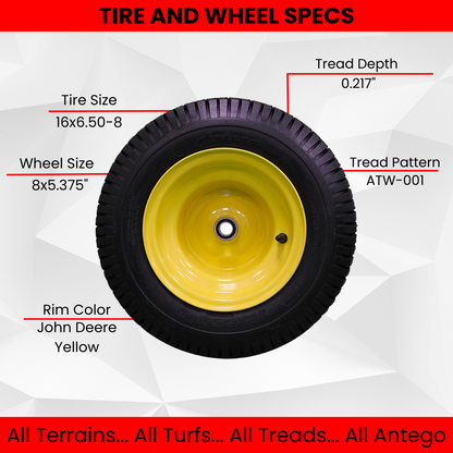 16x6.50-8 Tires & Wheels 4 Ply for Lawn & Garden Mower Turf Tires .75" Bearing (Set of 4)