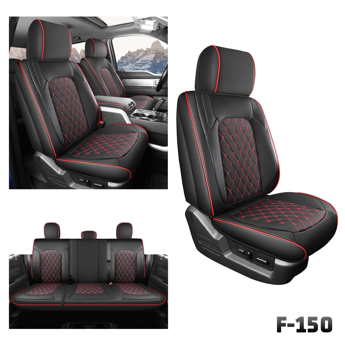 Umbrauto Custom Fit Seat Covers for Ford F150, Pickup Truck Nappa Leather Seatcovers for 2015-2025 Ford F150 SuperCrew/ 2017-2025 F250 F350 F450 Super Duty Crew Cab XL XLT Lariat King Ranch Platinum,Red