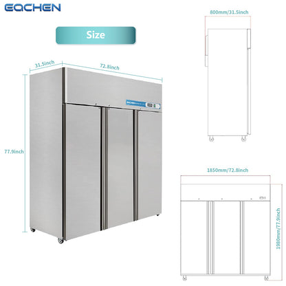 Commercial Fridge and Freezer Combo, EQCHEN 72" 3 door Reach-In Commercial Refrigerator and Freezer Combination