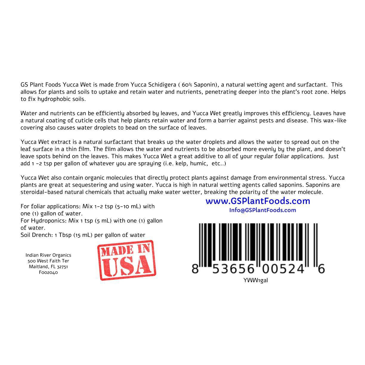 Yucca Wet, Liquid Yucca Extract- Heat fighting, Organic wetting Agent and surfactant