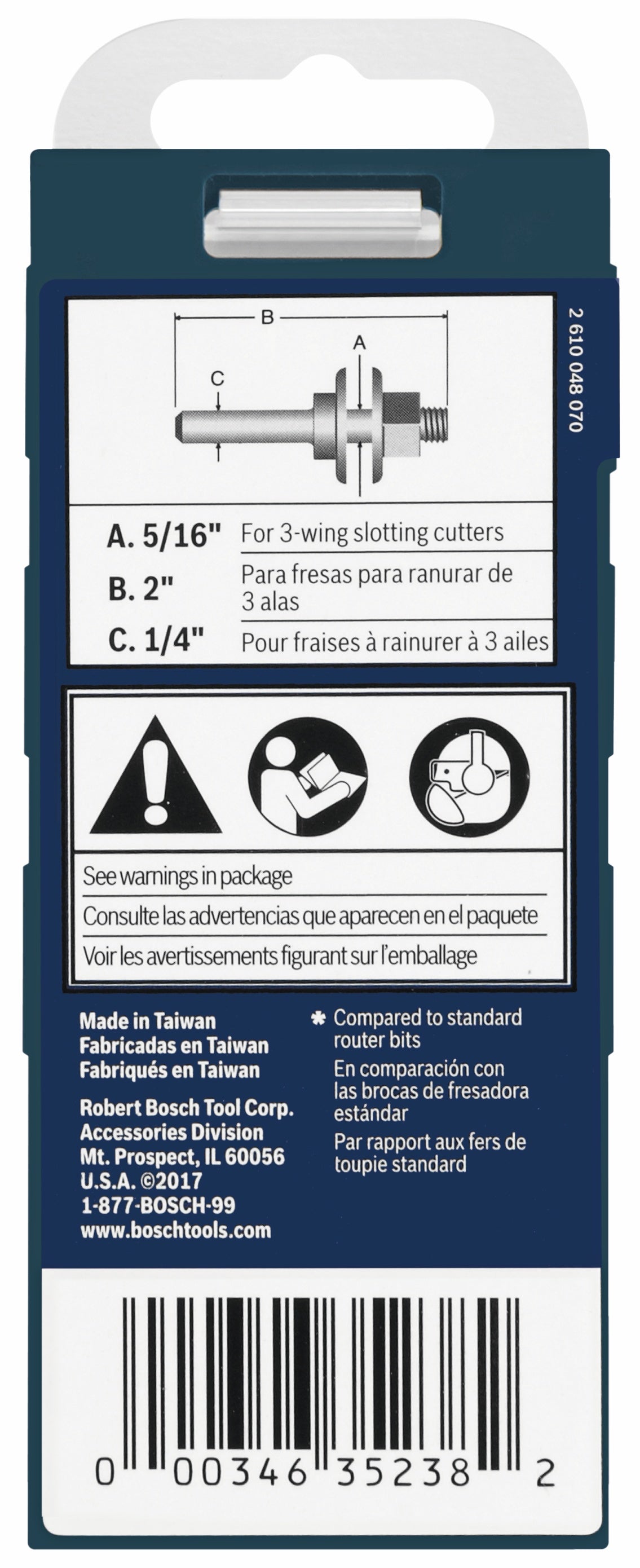 BOSCH 92813C 5/16 In. Arbor for Slotting Cutters