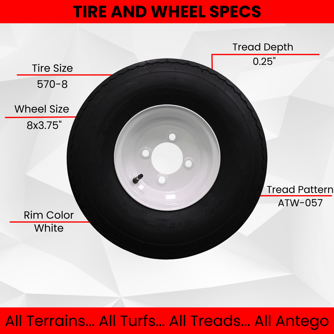 Antego Tire and Wheel (Set of 1) 5.70x8 Trailer Tire and Wheel Assemblies, White 4 Lug Trailer Tires and Wheels, 6 Ply, Load Range C