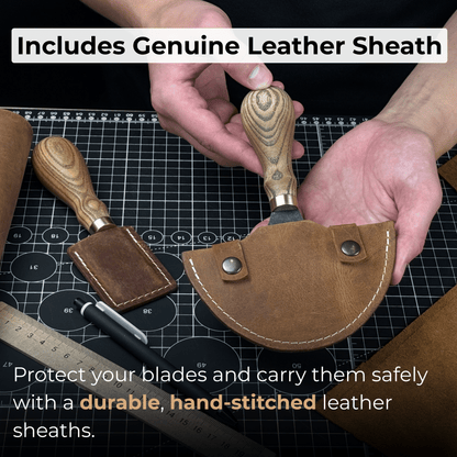 2-Piece Straight and Round (Half Moon) Leather Knife Set