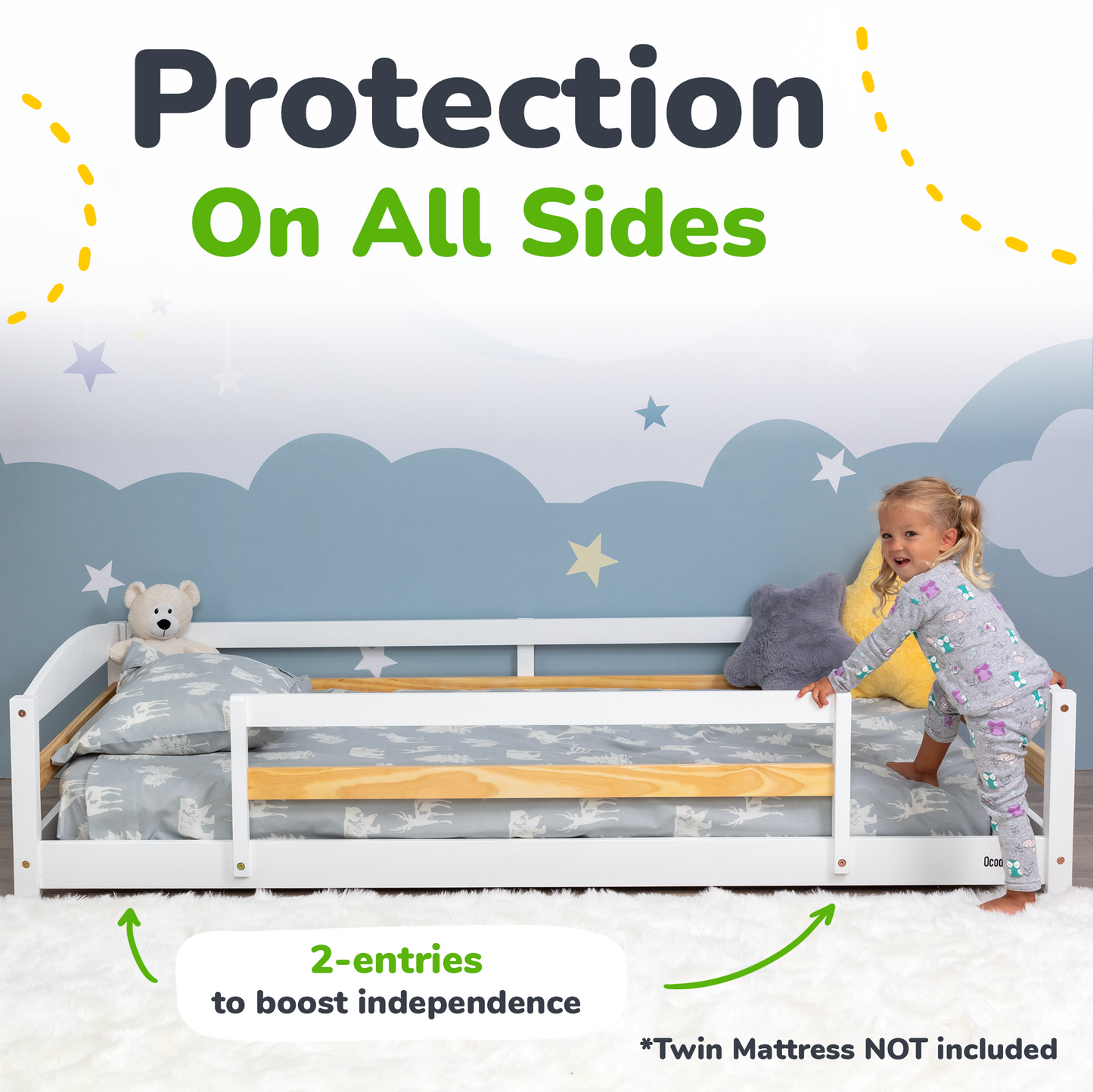 Twin Montessori Floor Bed with Safety Guardrails