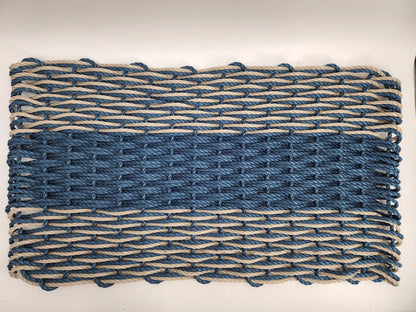 Large Navy Blue and Tan Lobster Rope Mat made with Lobster Rope, Double Weave, Vibrant, Long Lasting Durable