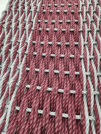 Large Burgundy Red and Light Gray Lobster Rope Mat made with Lobster Rope, Double Weave, Vibrant, Long Lasting Durable