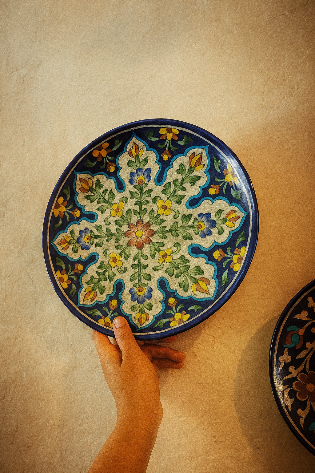 Phool Plate — 10-inch Handcrafted Blue Pottery Wall Decor