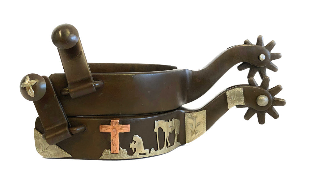 AJ Tack Men's Praying Cowboy Spurs with Copper Cross