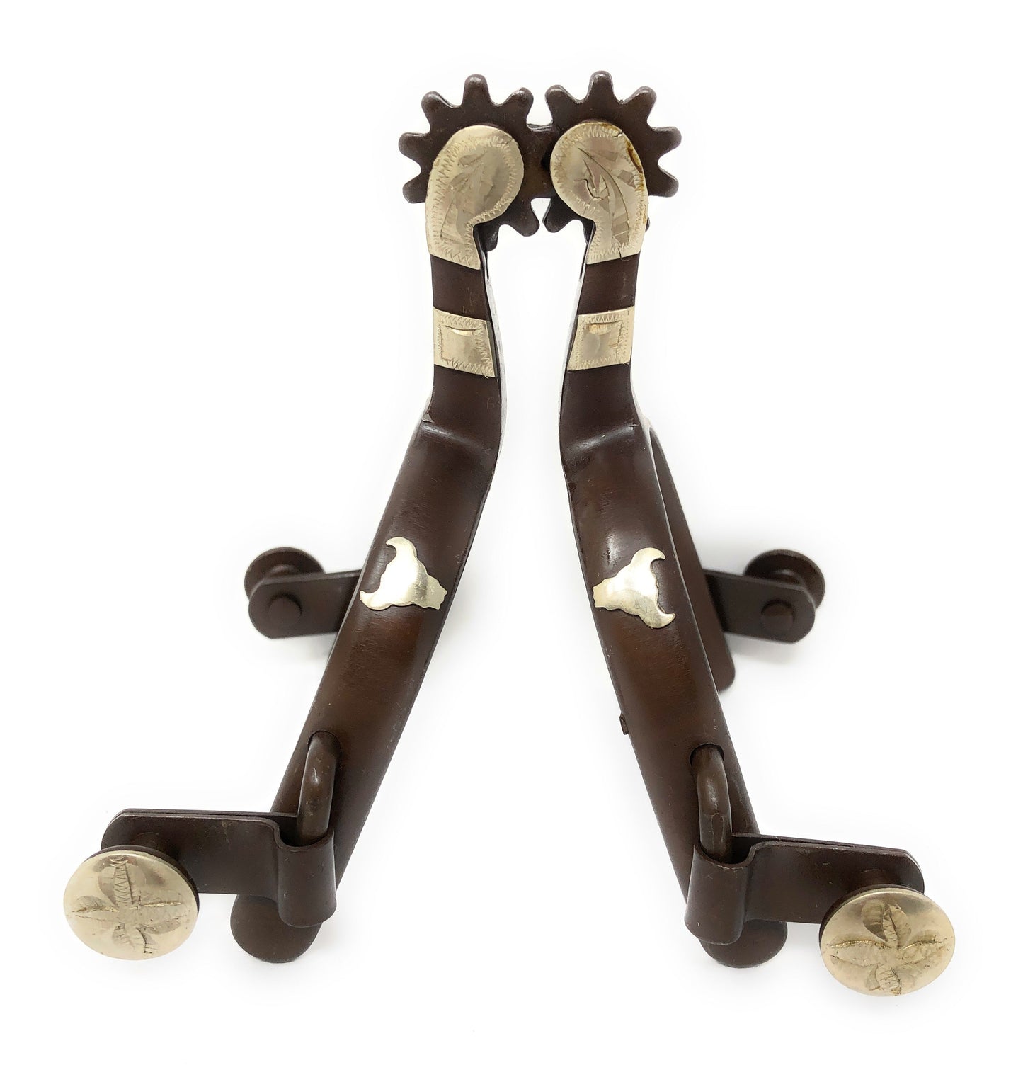 AJ Tack Youth Antique Brown Steer Head Spurs Package