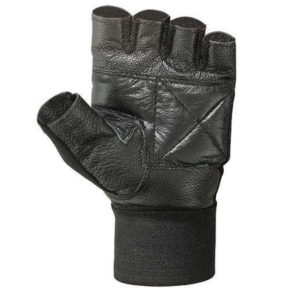 MRX Weight Lifting Gloves With Long Wrist Strap Genuine Leather Black All Sizes