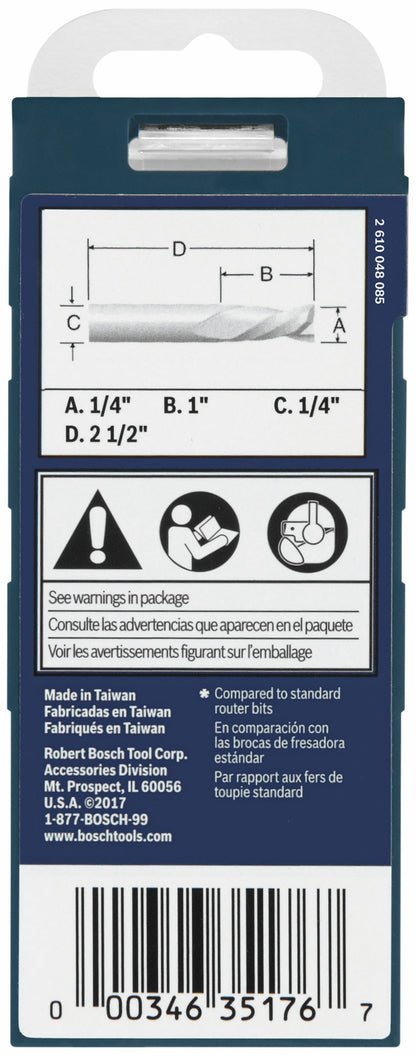 BOSCH 85903MC 1/4 In. x 1 In. Solid Carbide Double-Flute Downcut Spiral Router Bit