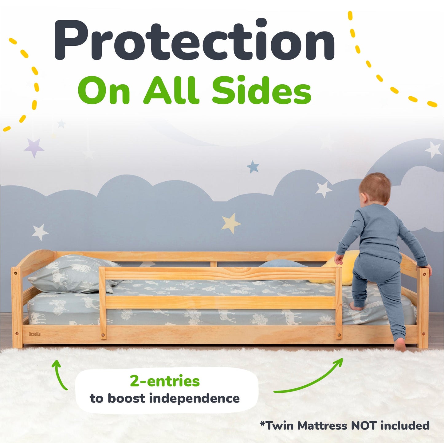 Twin Montessori Floor Bed with Safety Guardrails