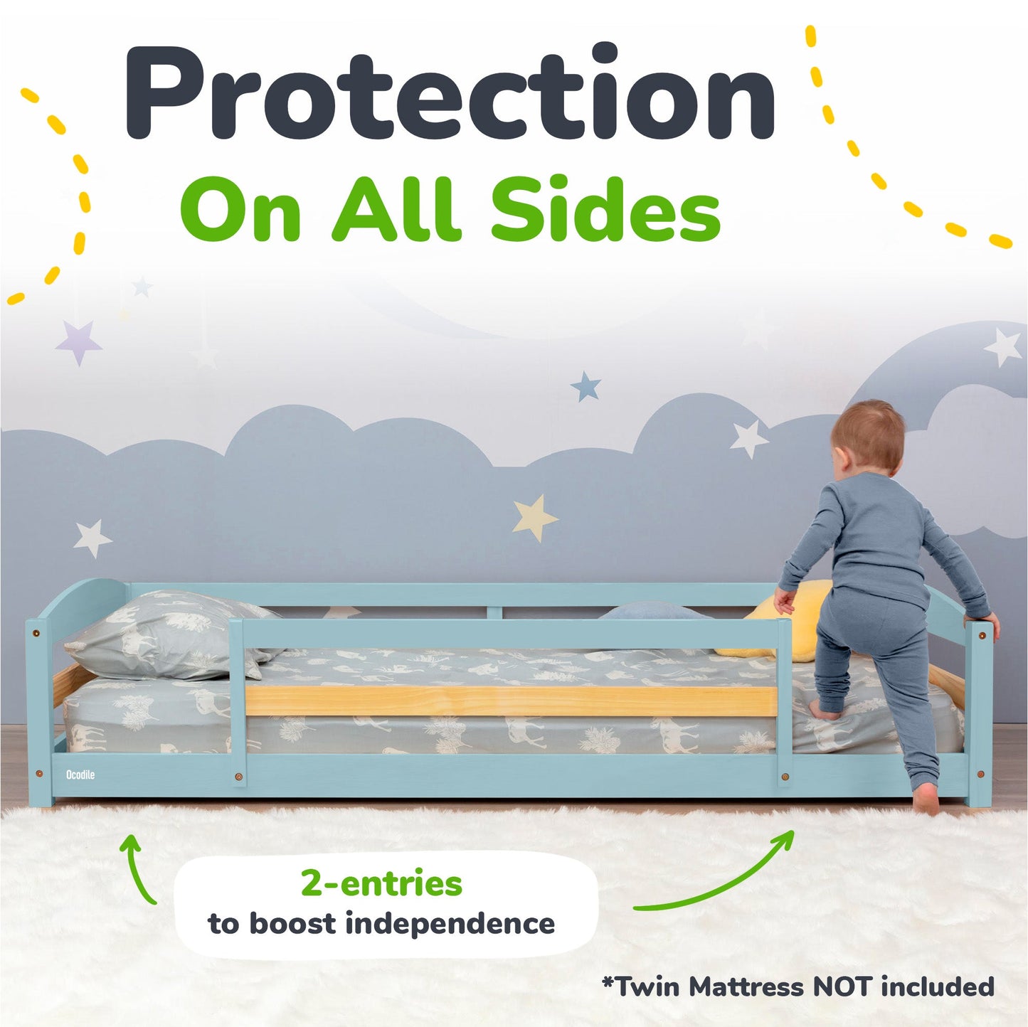 Twin Montessori Floor Bed with Safety Guardrails