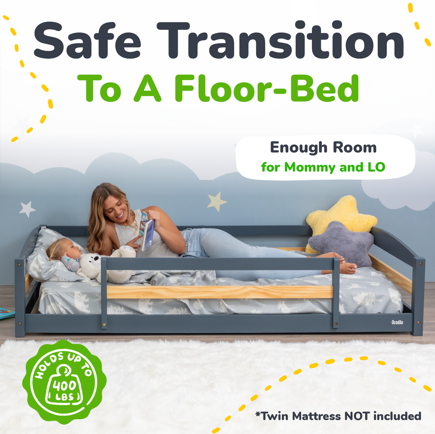 Twin Montessori Floor Bed with Safety Guardrails
