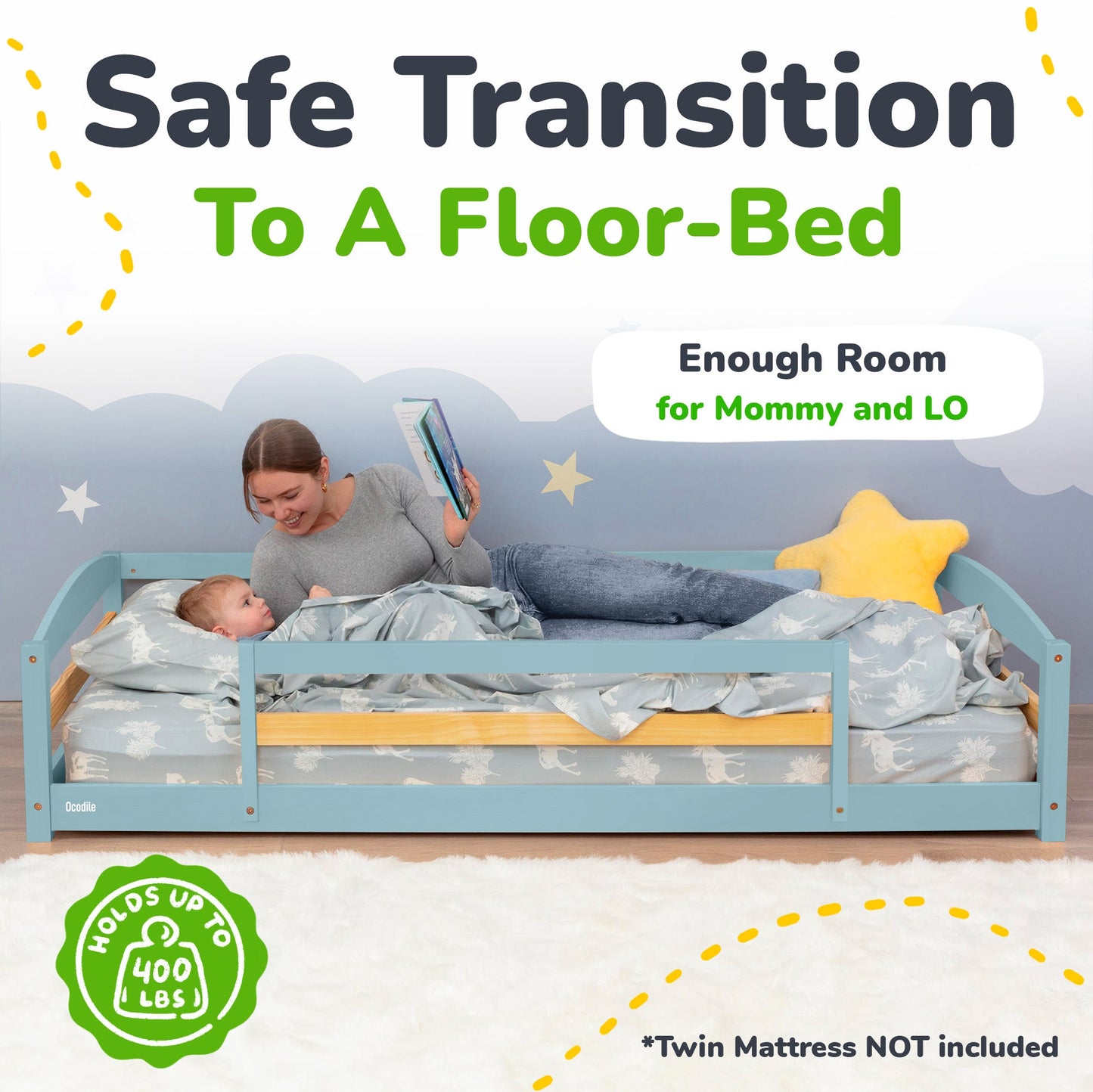 Twin Montessori Floor Bed with Safety Guardrails