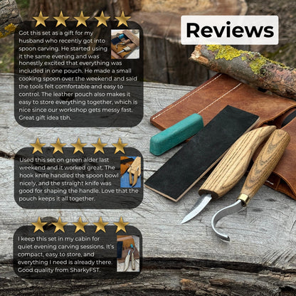 3-Piece Spoon Carving Set – Whittling Knife, Hook Knife & Sharpening Strop