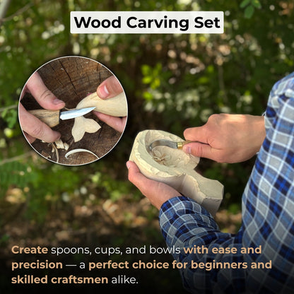3-Piece Spoon Carving Set – Whittling Knife, Hook Knife & Sharpening Strop