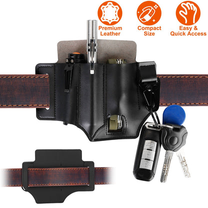 Multi-tool Sheath for Belt Leather EDC Pocket Organizer for Men EDC Leather Pouch Flashlight Sheath