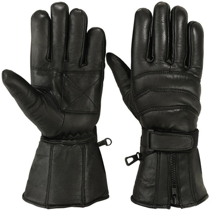 Mens Motorbike Gloves Cold Weather Motorcycle Riding Genuine Leather Black Glove-Black-XXL
