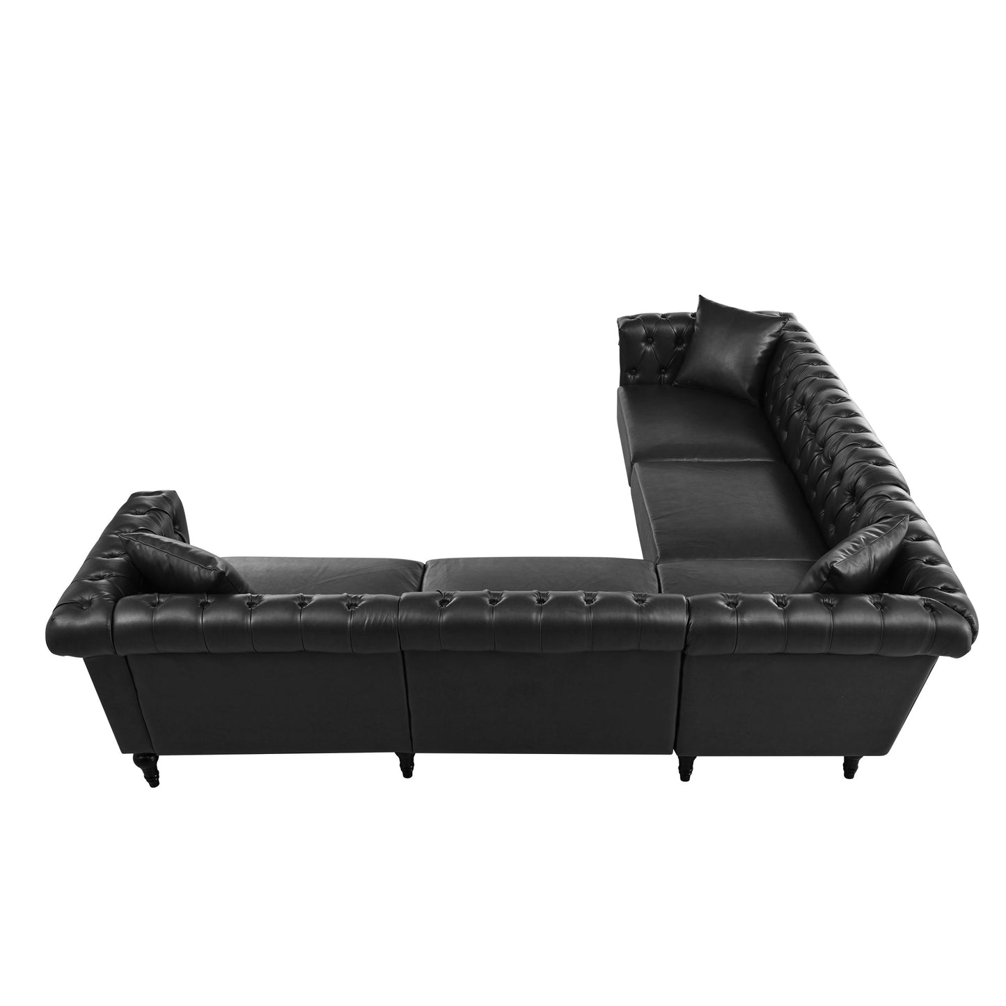 Sectional Sofa Couch for Living Room, L Shaped Reversible Modern Chesterfield Sofa with Rolled Arms and Nailhead, 5 Seat Tufted Couch for Small or Large Space(Black) PU Leather