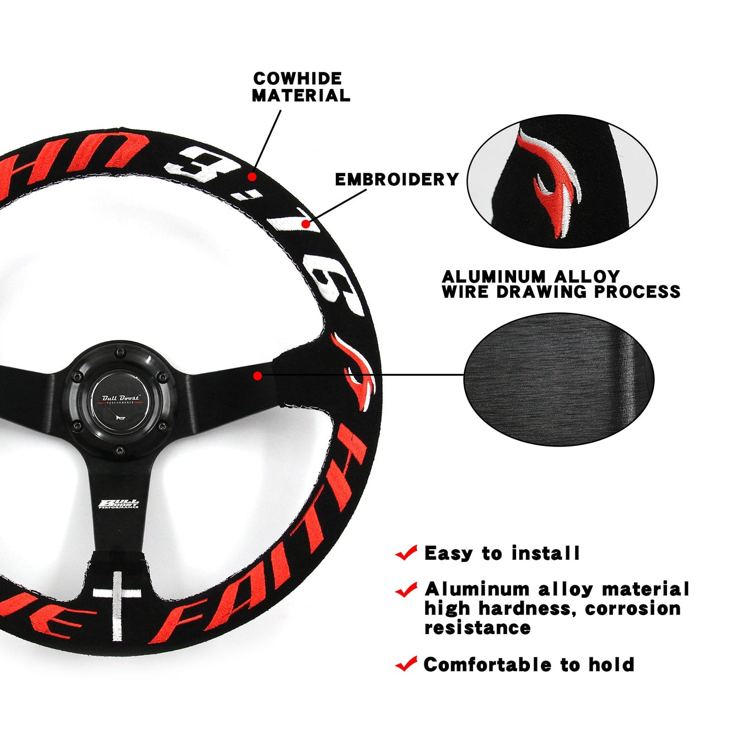Have Faith Suede Steering Wheel + Short Hub Adapter Kit For Honda Acura Civic Integra Accord Del Sol, CRX, Prelude