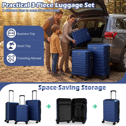 3-Piece Hardside Luggage Set Lightweight Hardside Suitcases with 8-Spinner Wheels
