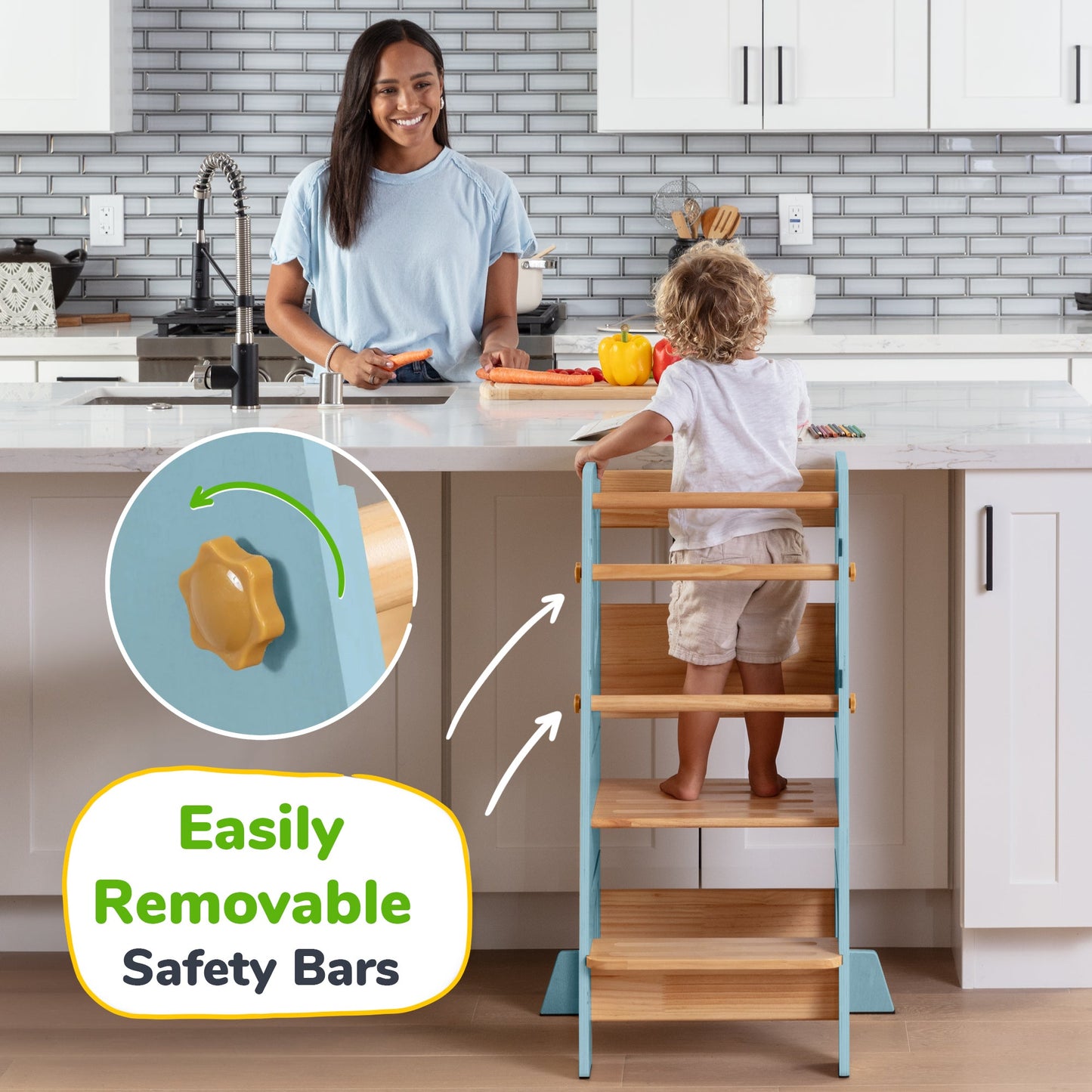 Adjustable Toddler Kitchen Tower with Safety Bars