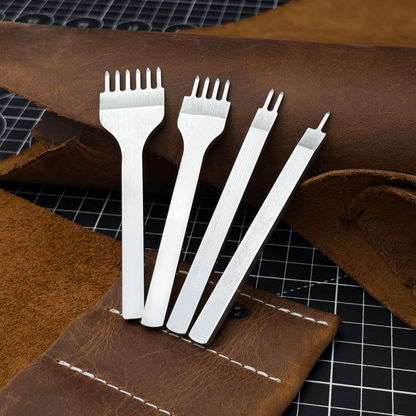 4-Piece Diamond Style Leather Pricking Iron Set, 1, 2, 4, 6 Prongs