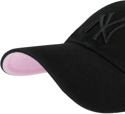 47 MLB New York Yankees Ballpark Clean Up Adjustable Cap, Black/White/Pink, One Size