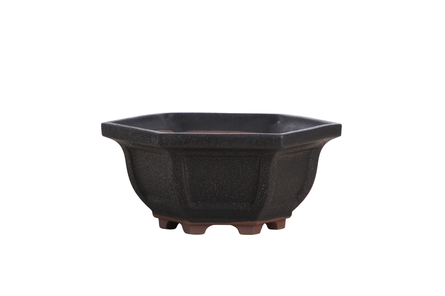 Willow Bonsai Ceramics Hexagonal Windowed Bonsai Pot 5 Inch – Semi‑Cascade Planter, High‑Fired Frost‑Proof Stoneware with Drainage & Wiring Holes, Handmade in USA (Matt Black)