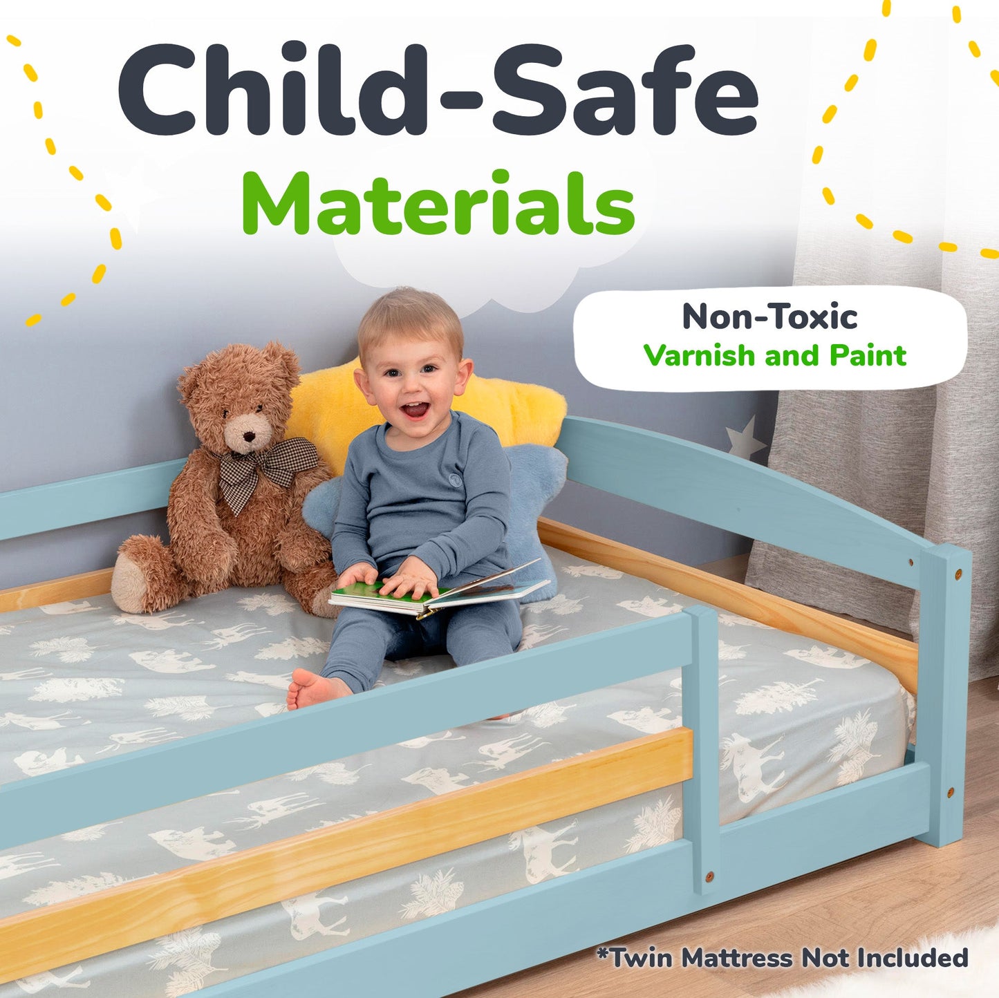 Twin Montessori Floor Bed with Safety Guardrails