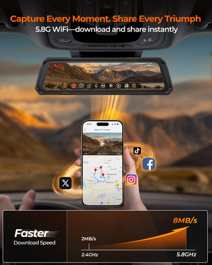 The Legend 2CH Waterproof Mirror Dash Cam, 4K+2.5K