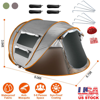 3-4 Person Pop Up Tent Automatic Setup Camping Tent Waterproof Instant Setup Tent with 2 Mosquito Net Windows Carrying Bag for Hiking Climbing Adventu