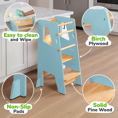 Adjustable Toddler Kitchen Tower with Safety Bars