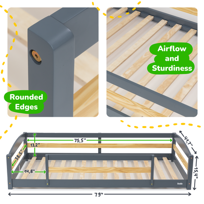 Twin Montessori Floor Bed with Safety Guardrails