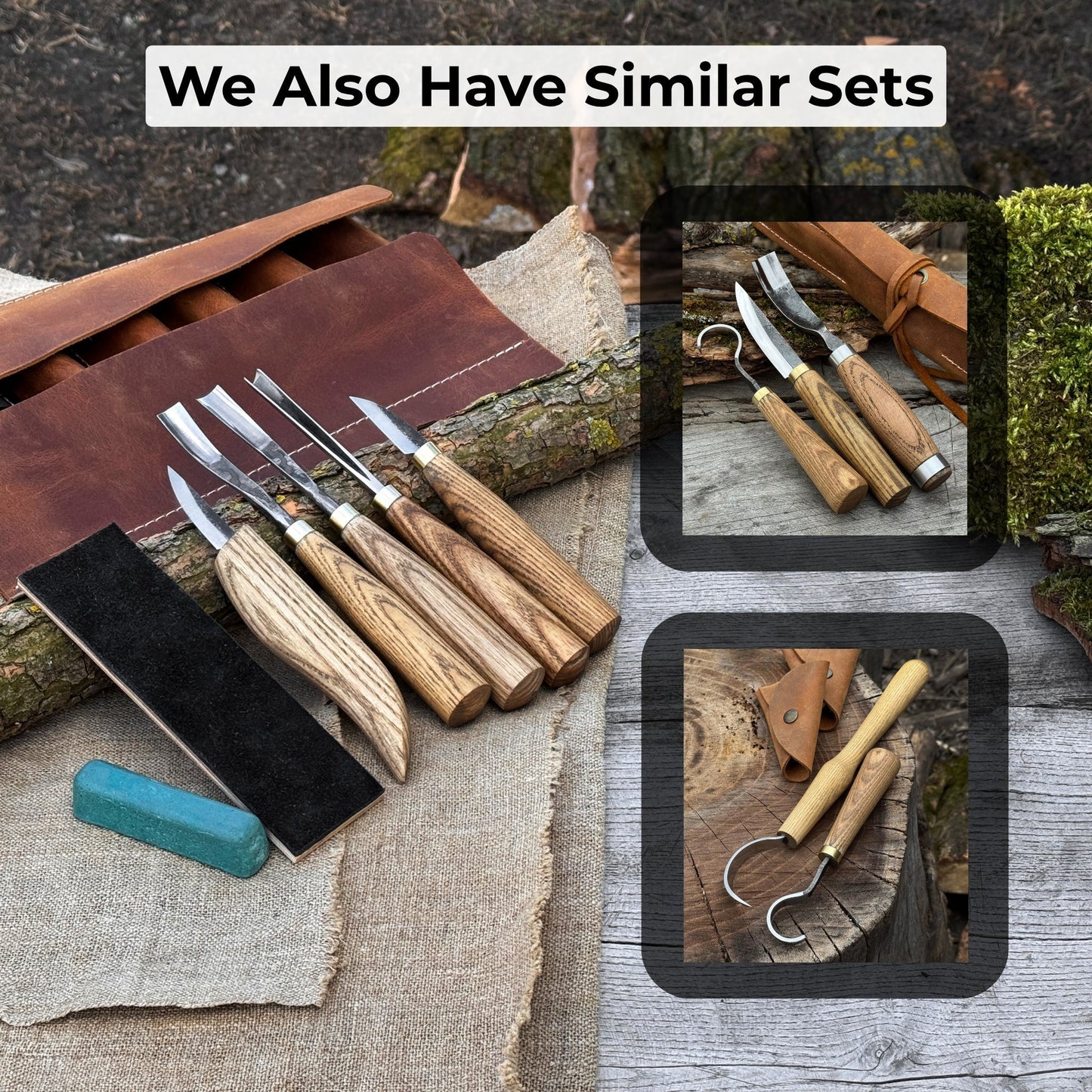 5-Piece Wood Carving Tool Set with Sharpening Board & Leather Case